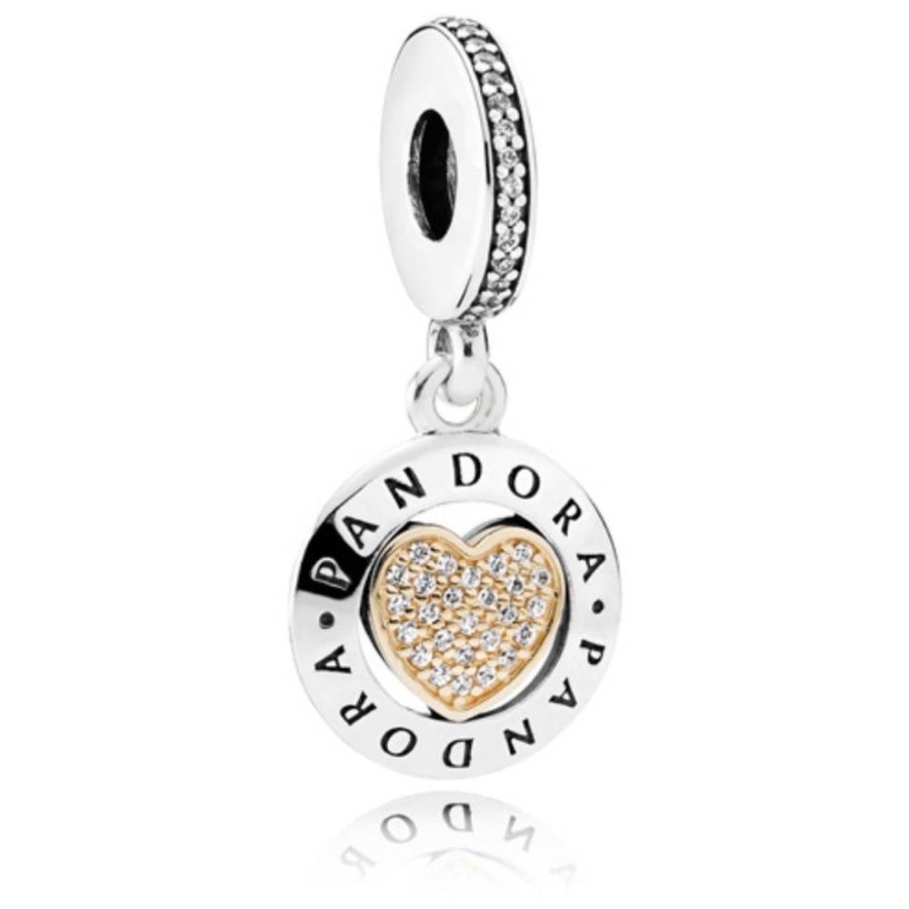 PANDORA Signature Dangle Heart Sterling Silver/14K Gold Charm